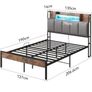 4ft6 Double Bed Frame with Storage Upholstered Headboard, LED Light & Charging Station, Platform Metal Bed Frame Double with Underbed Storage, Strong Metal Slat Support Image 2