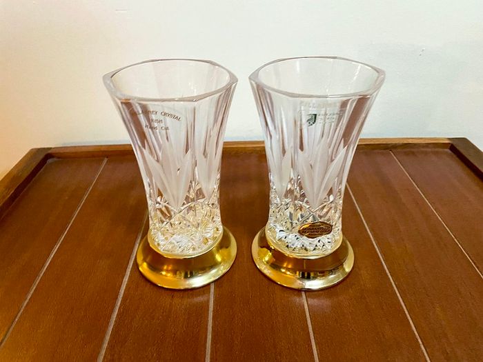 2 Killarney Crystal Vases 22ct Gold Finish bases