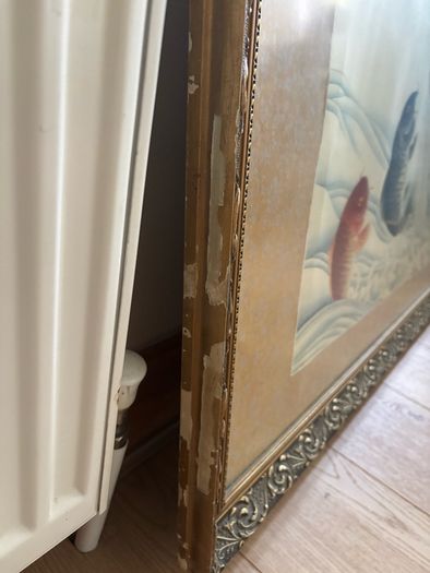 Very Large Vintage "The Carp Jumps Over the Dragon Gate" Painting on Silk