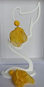 Yellow Raffia Stud Chiffon Petal Tassel Earrings
