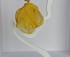 Yellow Raffia Stud Chiffon Petal Tassel Earrings