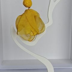 Yellow Raffia Stud Chiffon Petal Tassel Earrings