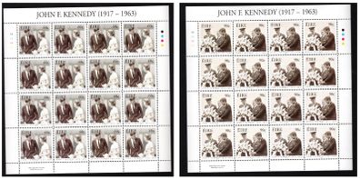 2013 Ireland 50th Death Anniversary of John F Kennedy (JFK) Commemorative Stamps Sheetlet 1A1A1A1A Mint Never Hinged  (MNH)