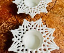 Villeroy and Boch Snow Crystal Christmas Tealight Holders Matching Pair