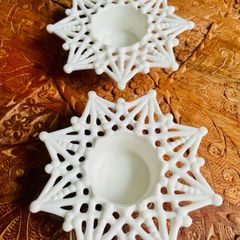 Villeroy and Boch Snow Crystal Christmas Tealight Holders Matching Pair