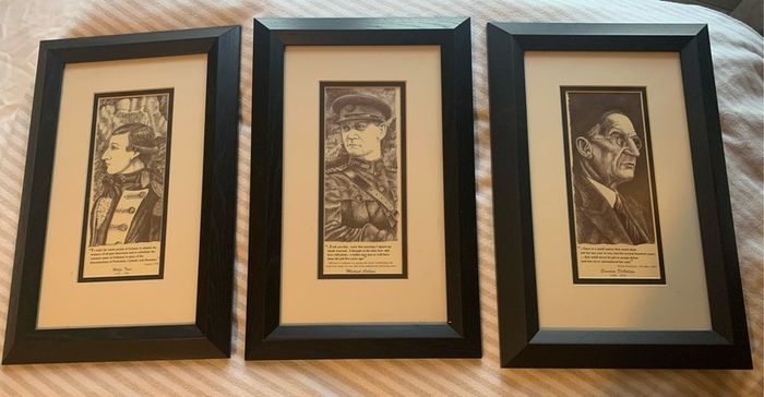 Framed pictures of Wolf Tone, Collins and De Valera