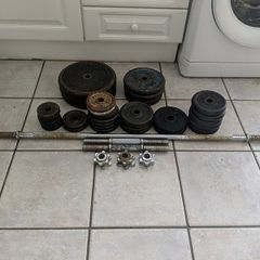 Complete 86.25kg Solid Cast Iron Weight Set  Barbell & Dumbbells Bundle