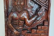 Striking 3-D Carved Wooden Wall Hanging Plaque