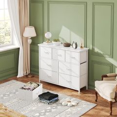 Chest of Drawers for Bedroom with 7 Drawers, Fabric Storage Drawer, Tall White Hallway Storage Unit