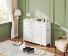 Chest of Drawers for Bedroom with 7 Drawers, Fabric Storage Drawer, Tall White Hallway Storage Unit