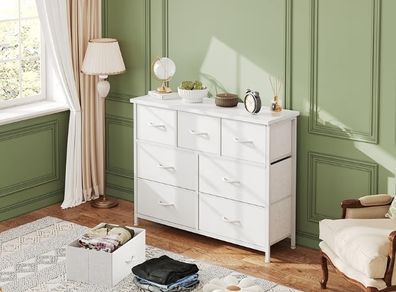 Chest of Drawers for Bedroom with 7 Drawers, Fabric Storage Drawer, Tall White Hallway Storage Unit