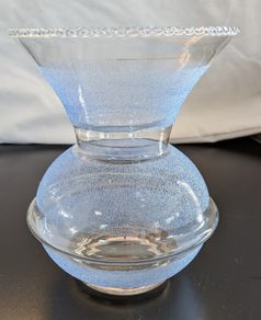 Bubble Glass Pedestal Vase Clear Seeded Scalloped Rim Vintage Style