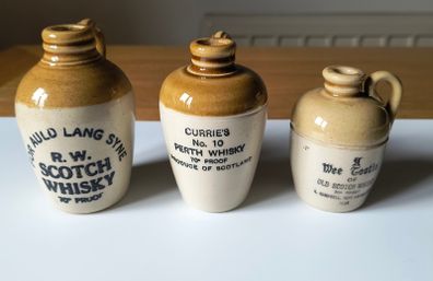 Vintage mid-century Scottish Whisky Miniature Stoneware Jugs