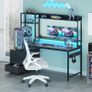 Gaming Desk with Drawers  Display Shelves, 120 by 48 cm Computer Desk with LED Lights  Sockets, Reversible PC Gaming Table with Monitor Stand, Carbon Fiber Black Image 6