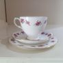 Vintage Queen Anne Bone China Tea TRIO / Set Pink Floral Gold Image 2