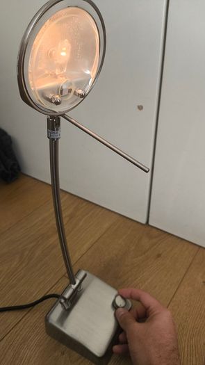 Brushed Metal Halogen / LED Desk Lamp with Dimmer & Adjustable Arm