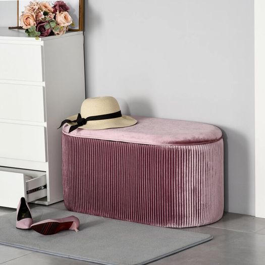 Rectangle Storage Ottoman Mid Century Modern Bench Stool Velvet Footrest
