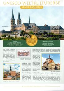 Germany. Deutsche Post sheet commemorating Bamberg World Heritage Site with details in German with stamps commemorating site