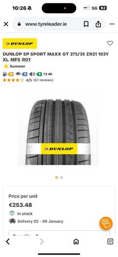 Dunlop 275/35/21