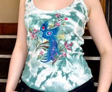 Tie-dyed Summer top with embroidery on the front, T-Shirt Size M/10