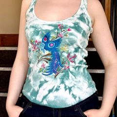 Tie-dyed Summer top with embroidery on the front, T-Shirt Size M/10