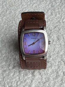 Fossil Wide Cuff Watch | Vintage Style Leather Strap | Brown | Unique Statement Watch