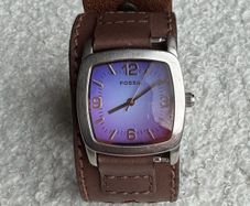 Fossil Wide Cuff Watch | Vintage Style Leather Strap | Brown | Unique Statement Watch