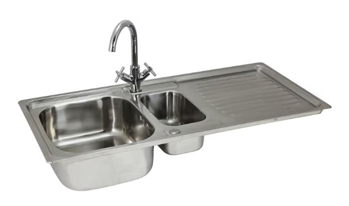 Stainless Steel Kitchen Sink Basin & Victoria Tap, Reversible, 105cm x 18cm x 50cm