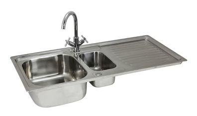Stainless Steel Kitchen Sink Basin & Victoria Tap, Reversible, 105cm x 18cm x 50cm