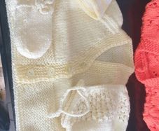 Hand knit baby cardigan 2 hats and mitts