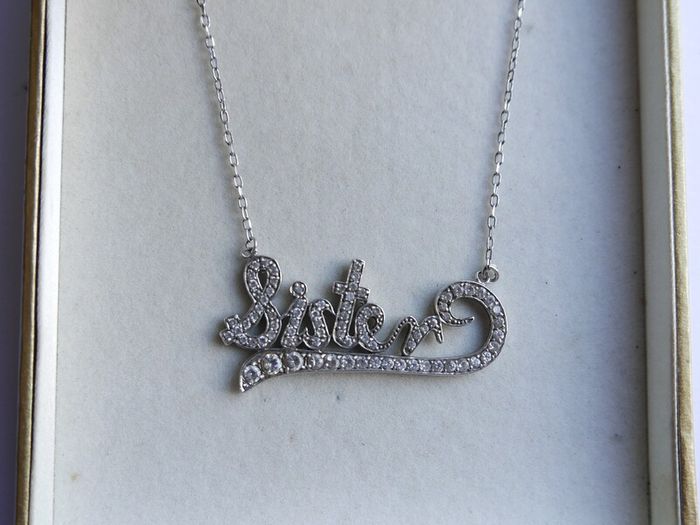 Vintage Sterling Silver 925  Sister,  Necklace with White Sapphire length 16" - 8,9g