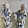 Vintage colonial man & woman blue, white, gold porcelain Image 2