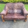 solid oak, genuine leather 2 seater & 2 armchairs Image 2