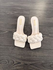 EGO white braided mule heels