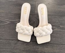 EGO white braided mule heels