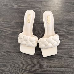 EGO white braided mule heels