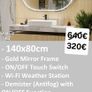 LED Bathroom Mirror Gold Demister Defogger Weather Station Image 2