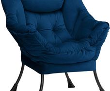 Comfy Armchair for Living Room Bedroom Reading Chair Accent Chairs Relax Velvet Arm Chairs Cuddle Chair with Metal Frame, Dark Blue