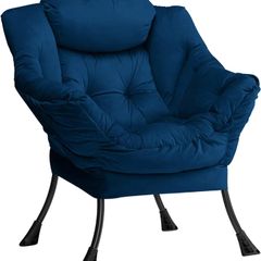 Comfy Armchair for Living Room Bedroom Reading Chair Accent Chairs Relax Velvet Arm Chairs Cuddle Chair with Metal Frame, Dark Blue