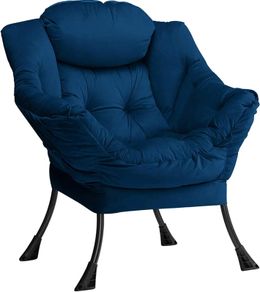 Comfy Armchair for Living Room Bedroom Reading Chair Accent Chairs Relax Velvet Arm Chairs Cuddle Chair with Metal Frame, Dark Blue