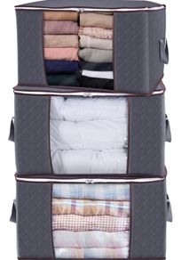 Large Capacity Clothes Storage Bag Organizer with Reinforced Handle Thick Fabric for Comforters, Blankets, Bedding, Foldable with Sturdy Zipper, Clear Window, 3 Pack (MULTIPLE COLOURS AVAILABLE)