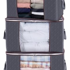 Large Capacity Clothes Storage Bag Organizer with Reinforced Handle Thick Fabric for Comforters, Blankets, Bedding, Foldable with Sturdy Zipper, Clear Window, 3 Pack (MULTIPLE COLOURS AVAILABLE)