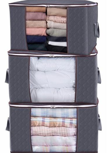 Large Capacity Clothes Storage Bag Organizer with Reinforced Handle Thick Fabric for Comforters, Blankets, Bedding, Foldable with Sturdy Zipper, Clear Window, 3 Pack (MULTIPLE COLOURS AVAILABLE)