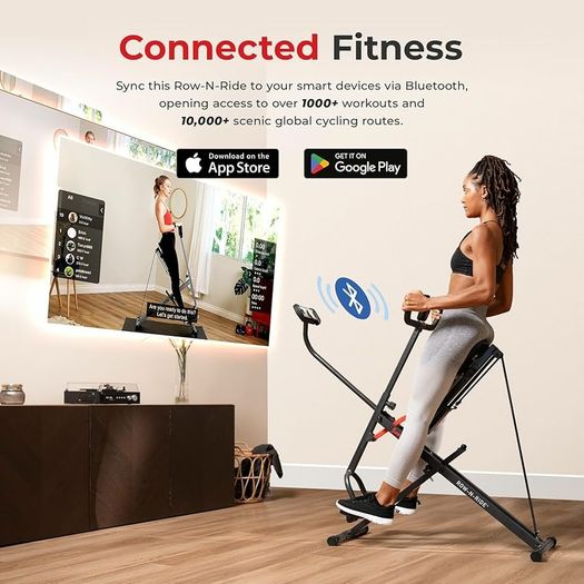Smart Row-N-Ride Squat Machine  Foldable Upright Trainer, Full-Body Workout for Glutes Quads Core, Adjustable Resistance Bands, Bluetooth & Free SunnyFit App, 150 KG Capacity