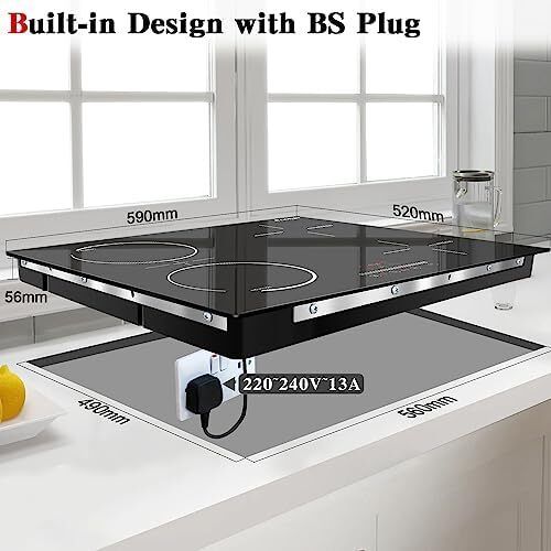 Plug-in Induction Hob 60CM 4 Zone, Plug in Electric Hob 13 amp 4 ring, 2800W Electric Induction Hob 220V, Cooking Hob 60CM with Flexible Zone