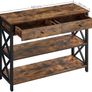 _Console table, hall table with 2 drawers, side table, coffee table with 3 levels, steel frame, X-shaped struts, for hallway, living room, industrial design, vintage brown-black Image 4