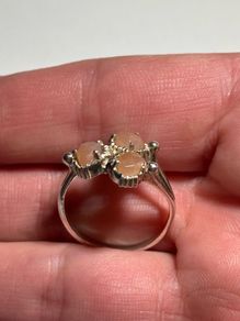 Sterling Silver Ring with Peach Coloured Stones Size P