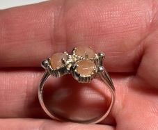 Sterling Silver Ring with Peach Coloured Stones Size P