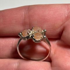 Sterling Silver Ring with Peach Coloured Stones Size P