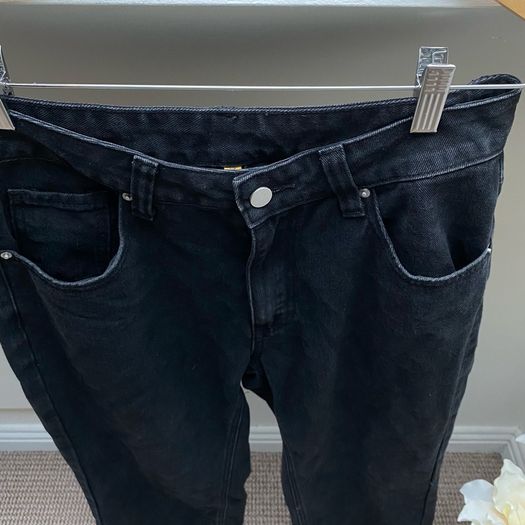 MYOURSA High Waisted Wide Leg Jeans in Washed Black Size Medium